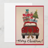 Retro  rode kerstauto feestdagenkaart (Voorkant / Achterkant)