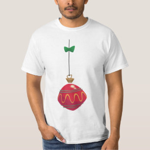 Retro rode kerstboomornament met een groene strik t-shirt