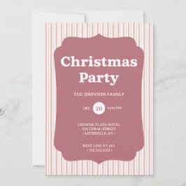 Retro Rode Kerstfeest Gestreept Uitnodiging