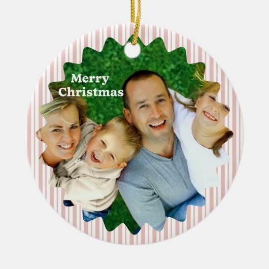 Retro Rode Kerstfeest Gestreepte Keramisch Ornament (Voorkant)