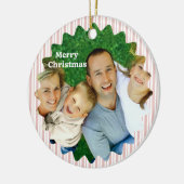 Retro Rode Kerstfeest Gestreepte Keramisch Ornament (Links)