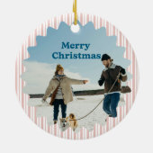 Retro Rode Kerstfeest Gestreepte Keramisch Ornament (Achterkant)