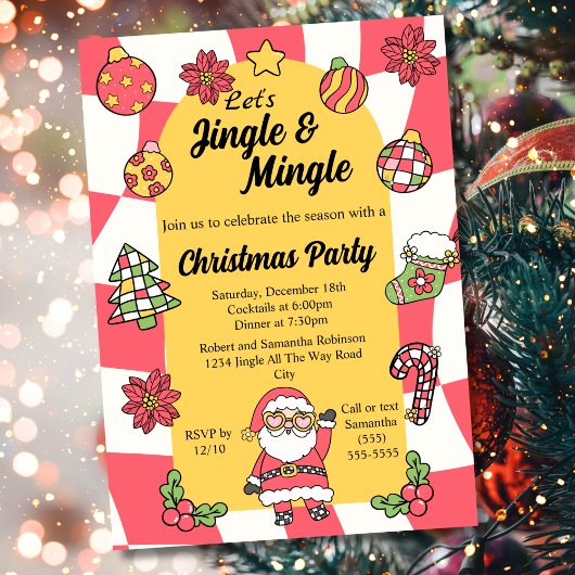 Retro Rode Kerstfeest met Jingle & Mingle Kaart