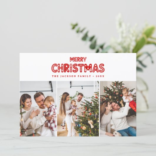 Retro Rode Kerstmis  Feestdagenkaart (Staand voorkant)