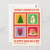 Retro rode kerststempel Feestdagen Briefkaart (Voorkant / Achterkant)