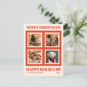 Retro Rode Kerststempel Feestdagen Foto's Collage Briefkaart (Staand voorkant)