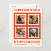 Retro Rode Kerststempel Feestdagen Foto's Collage Briefkaart (Voorkant / Achterkant)