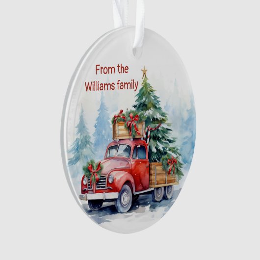 Retro Rode Kerstwagen Ornament (voorkant)