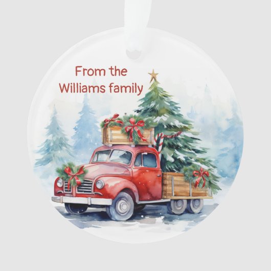 Retro Rode Kerstwagen Ornament (voorkant)