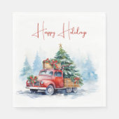 Retro Rode Kerstwagen Servet (Voorkant)