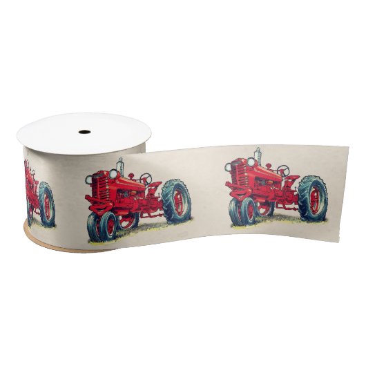 Retro rode landbouwtractor satijnen lint (Spoel)
