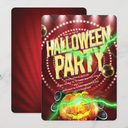 Retro Rode Marquee Halloween Disco Pompoen Kaart (Voorkant / Achterkant)