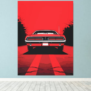 Retro rode musclecar-achterkant popartillustratie canvas afdruk