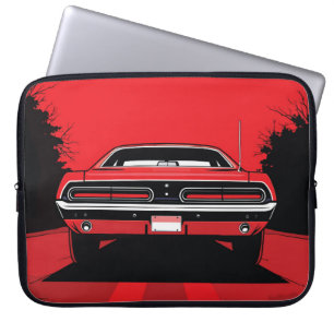 Retro rode musclecar-achterkant Popartillustratie Laptop Sleeve