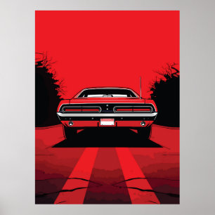 Retro rode musclecar-achterkant Popartillustratie Poster
