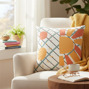 Retro rode oranje zonsondergang op blauw wit en zw kussen