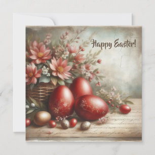 Retro rode paaseieren watercolor lente bloemen feestdagenkaart