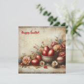 Retro rode paaseieren waterverf lente bloemen feestdagenkaart (Staand voorkant)