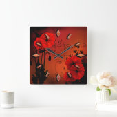 Retro  rode papaverbloemen griepvormig design illu vierkante klok (Huis)