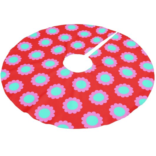Retro Rode Pop Bloem Patroon Mod Jaren 60 Boho Sti Kerstboom Rok (Gekanteld)