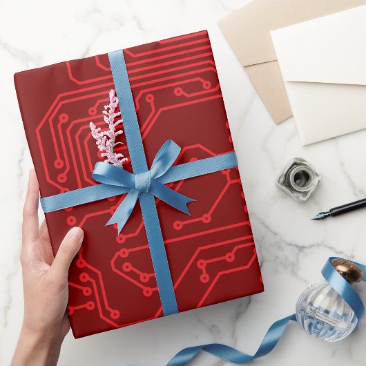 Retro Rode Printplaat Tech Patroon Cadeaupapier