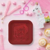 Retro rode printplaat Tech Patroon Papieren Bordje (Feest)