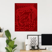 Retro rode printplaat tech patroon poster (Thuiskantoor)