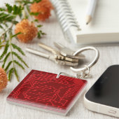 Retro rode printplaat tech patroon sleutelhanger (Voorkant Rechts)