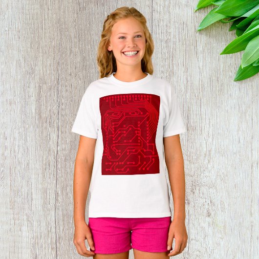 Retro rode printplaat tech patroon t-shirt