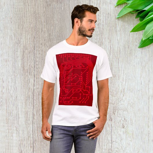 Retro rode printplaat Tech-patroon T-shirt