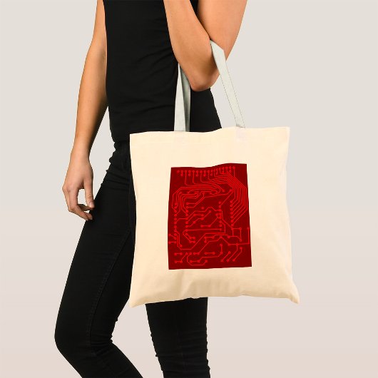 Retro Rode Printplaat Tech Patroon Tote Bag