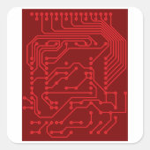 Retro rode printplaat tech patroon vierkante sticker (Voorkant)