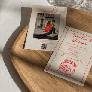 Retro Rode QR-code Hand getekend Geschreven Foto H Kaart