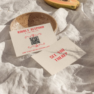 Retro rode QR Code Hand getrokken eigenzinnige bru RSVP Kaartje