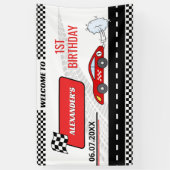 Retro rode raceauto jongen snel een jongen 1e verj spandoek (Verticaal)