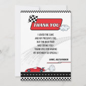 Retro rode raceauto jongen verjaardagsfeestje bedankkaart (Voorkant)