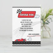 Retro rode raceauto jongen verjaardagsfeestje bedankkaart (Staand voorkant)