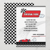 Retro rode raceauto jongen verjaardagsfeestje bedankkaart (Voorkant / Achterkant)