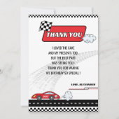 Retro rode raceauto jongen verjaardagsfeestje bedankkaart (Voorkant)