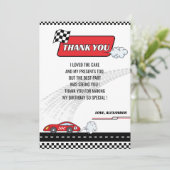 Retro rode raceauto jongen verjaardagsfeestje bedankkaart (Staand voorkant)