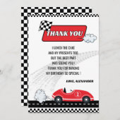 Retro rode raceauto jongen verjaardagsfeestje bedankkaart (Voorkant / Achterkant)