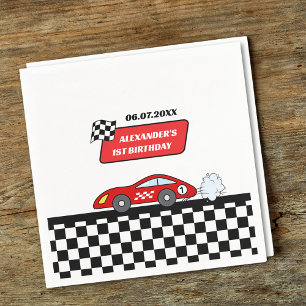 Retro rode raceauto racejongen 1e verjaardag servet