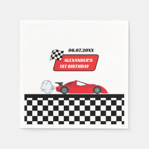 Retro rode raceauto racejongen 1e verjaardag servet