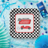 Retro rode raceauto racejongen 2e verjaardag papieren bordje (Feest)