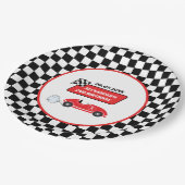 Retro rode raceauto racejongen 2e verjaardag papieren bordje (Gekanteld)