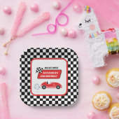 Retro rode raceauto racejongen 2e verjaardag papieren bordje (Feest)