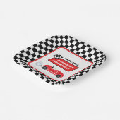 Retro rode raceauto racejongen 2e verjaardag papieren bordje (Gebogen)