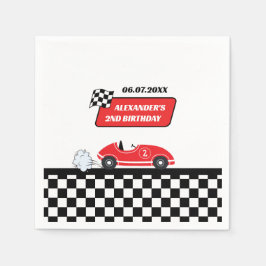 Retro rode raceauto racejongen 2e verjaardag servet