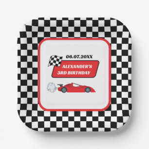 Retro rode raceauto racejongen 3e verjaardag papieren bordje