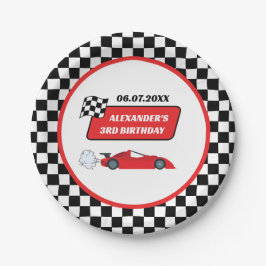 Retro rode raceauto racejongen 3e verjaardag papieren bordje